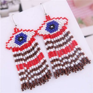 Bohemian Fashion Mini-beads Eye Design Women Tassel Earrings - Red