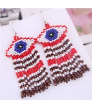 Bohemian Fashion Mini-beads Eye Design Women Tassel Earrings - Red