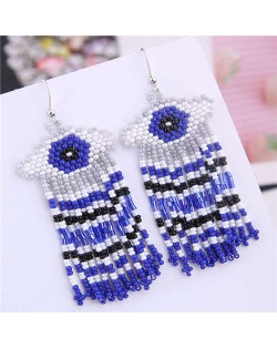 Bohemian Fashion Mini-beads Eye Design Women Tassel Earrings - Blue