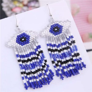 Bohemian Fashion Mini-beads Eye Design Women Tassel Earrings - Blue