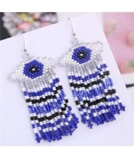 Bohemian Fashion Mini-beads Eye Design Women Tassel Earrings - Blue