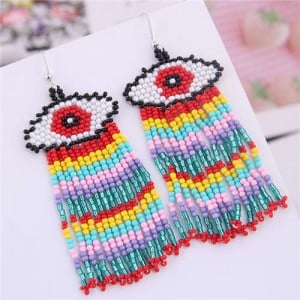 Bohemian Fashion Mini-beads Eye Design Women Tassel Earrings - Multicolor