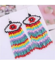 Bohemian Fashion Mini-beads Eye Design Women Tassel Earrings - Multicolor