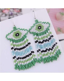 Bohemian Fashion Mini-beads Eye Design Women Tassel Earrings - Green