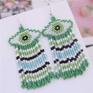 Bohemian Fashion Mini-beads Eye Design Women Tassel Earrings - Green