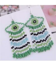 Bohemian Fashion Mini-beads Eye Design Women Tassel Earrings - Green