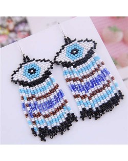 Bohemian Fashion Mini-beads Eye Design Women Tassel Earrings - Black
