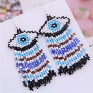 Bohemian Fashion Mini-beads Eye Design Women Tassel Earrings - Black