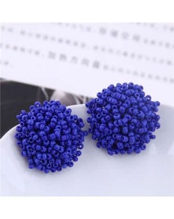 Blue Beads Flower Ball Design High Fashion Women Earrings