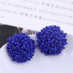Blue Beads Flower Ball Design High Fashion Women Earrings