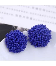Blue Beads Flower Ball Design High Fashion Women Earrings