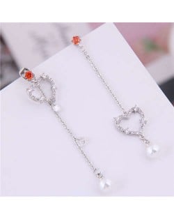 Cubic Zirconia Embellished Charming Heart Design Asymmetric Women Fashion Earrings - Silver