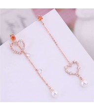 Cubic Zirconia Embellished Charming Heart Design Asymmetric Women Fashion Earrings - Golden