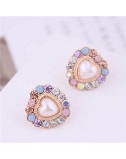 Multiple Colors Rhinestone Embellished Heart Shape Women Fashion Earrings