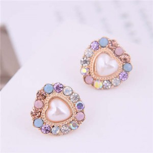 Multiple Colors Rhinestone Embellished Heart Shape Women Fashion Earrings