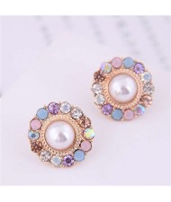 Multiple Colors Rhinestone Embellished Round Design Korean Fashion Earrings