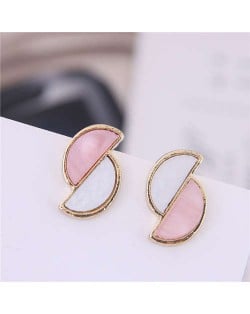 Contrast Color Crescents Combo Design Women Fashion Earrings - Pink