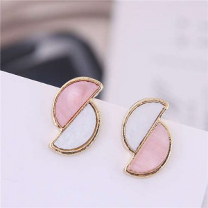 Contrast Color Crescents Combo Design Women Fashion Earrings - Pink