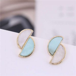Contrast Color Crescents Combo Design Women Fashion Earrings - Teal