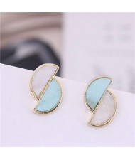 Contrast Color Crescents Combo Design Women Fashion Earrings - Teal