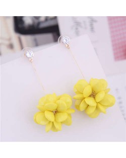 Solid Color Acrylic Flower Ball Dangling Fashion Women Earrings - Yellow