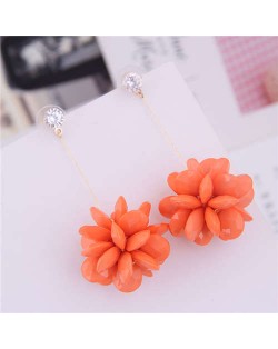 Solid Color Acrylic Flower Ball Dangling Fashion Women Earrings - Orange