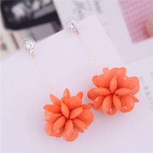 Solid Color Acrylic Flower Ball Dangling Fashion Women Earrings - Orange