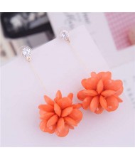 Solid Color Acrylic Flower Ball Dangling Fashion Women Earrings - Orange