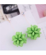 Solid Color Acrylic Flower Ball Dangling Fashion Women Earrings - Green