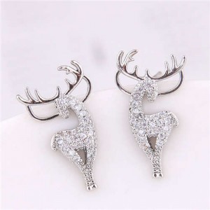 Elk Design Christmas Fashion Women Earrings - Silver