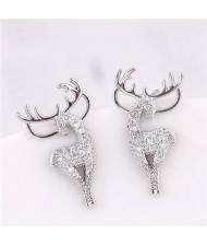 Elk Design Christmas Fashion Women Earrings - Silver