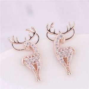 Elk Design Christmas Fashion Women Earrings - Golden