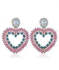 Rhinestone Hollow Heart Bold Fashion Women Earrings - Pink