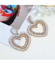 Rhinestone Hollow Heart Bold Fashion Women Earrings - White