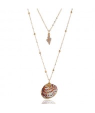 Seashell and Conch Pendant Design Dual Layers Women Fashion Necklace
