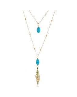 Artificial Turquoise and Conch Combo Design Two Layers Women Fashion Necklace