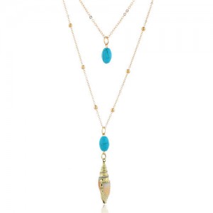 Artificial Turquoise and Conch Combo Design Two Layers Women Fashion Necklace