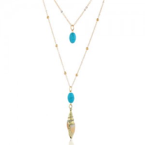 Artificial Turquoise and Conch Combo Design Two Layers Women Fashion Necklace
