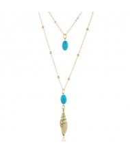 Artificial Turquoise and Conch Combo Design Two Layers Women Fashion Necklace