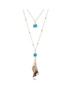 Artificial Square Turquoise and Processed Conch Combo Pendants Dual Layers Women Fashion Statement Necklace