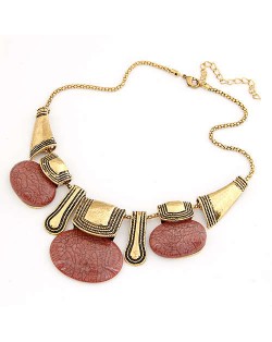 Resin Gems Embellished Vintage Tribe Fashion Women Bib Necklace - Red