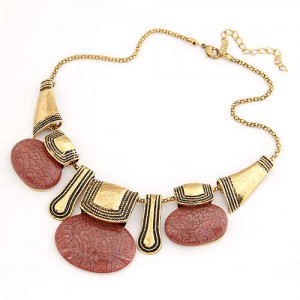 Resin Gems Embellished Vintage Tribe Fashion Women Bib Necklace - Red