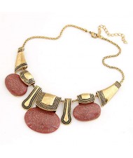Resin Gems Embellished Vintage Tribe Fashion Women Bib Necklace - Red