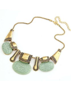 Resin Gems Embellished Vintage Tribe Fashion Women Bib Necklace - Green