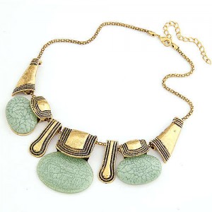 Resin Gems Embellished Vintage Tribe Fashion Women Bib Necklace - Green