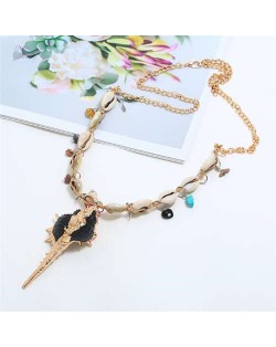 Conch Pendant Seashell Chain Design High Fashion Women Costume Necklace - Black