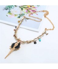 Conch Pendant Seashell Chain Design High Fashion Women Costume Necklace - Black