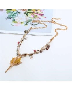 Conch Pendant Seashell Chain Design High Fashion Women Costume Necklace - Yellow