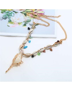 Conch Pendant Seashell Chain Design High Fashion Women Costume Necklace - White