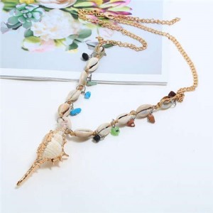 Conch Pendant Seashell Chain Design High Fashion Women Costume Necklace - White